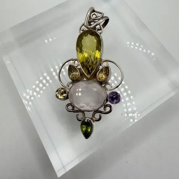 2.5" long, faceted multi-gemstone and sterling silver pendant! - Picture 10 of 10